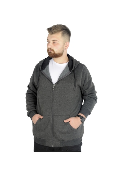 Mode Xl Büyük Beden Erkek Sweat Zippered Basic 20543 Antramelanj Antrasit