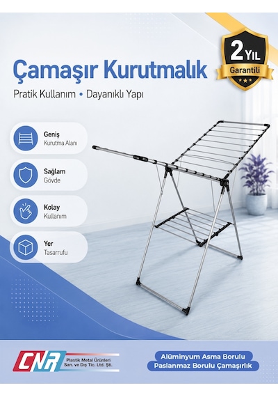 CNR Çamaşır Kurutmalık Askısı Sofya Özel PP Kaplı Paslanmaz Demir Borulu Alüminyum Asma Borulu Çamaşırlık