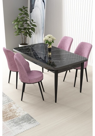 Canisa Concept Nil Serisi 70x110 Sabit Mutfak Masası Takımı Siyah Mermer Desen Masa 4 Pembe Sandalye Pembe Sandalyeler Siyah Masa Canisa Concept Nil Serisi 70x110 Sabit Mutfak Masası Takımı Siyah Mermer Desen Masa 4 Pembe Sandalye Pembe Sandalyeler Siyah Masa