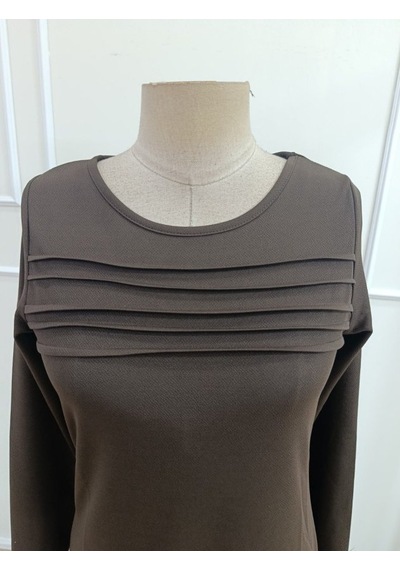 Bhrwear Kadın Uzun Kollu Bisiklet Yakalı Çima Dikişli Pile Detaylı Kısa Janjan Krep Elbise Renkli