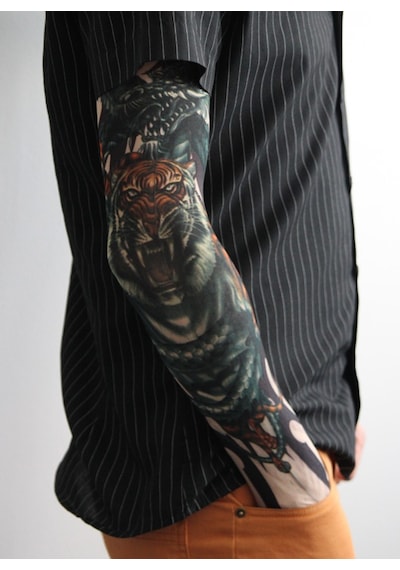 Giyilebilir Kol Dövmesi Çorap Dövme 3d Baskılı Kol Bacak Dövme 2 Adet Model 8 Altın - Beyaz