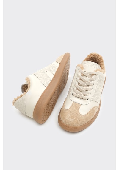 Derinet Hakiki Deri Comfort Taban Kürklü Kadın Sneaker Bej Bej