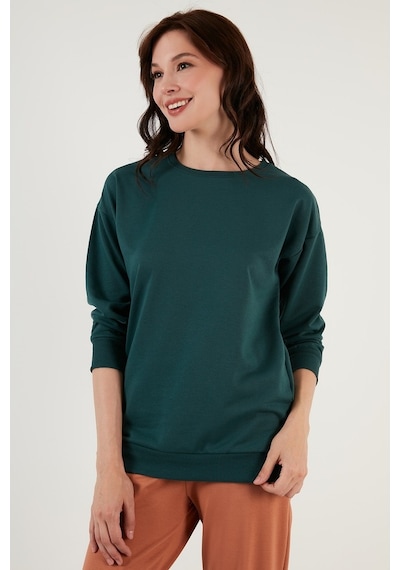 Lela Pamuklu Regular Fit Bisiklet Yaka Basic Bayan Sweat 5863569 Nefti