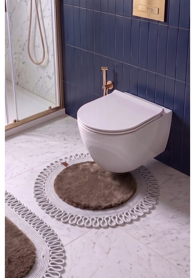 Banyo Paspası Takımı 60x100+60x60 Cm Dış Trikot Mouss Kahve & Gümüş