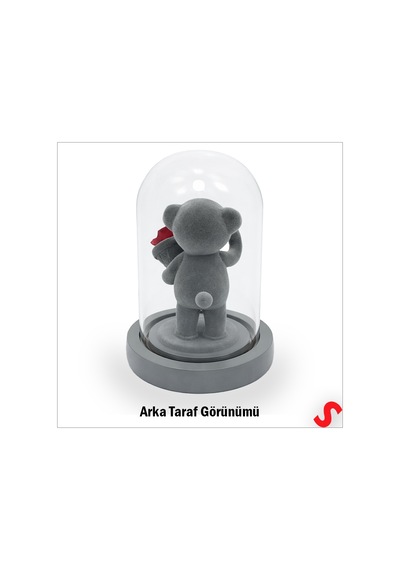 Solmayan Güllü Ayıcıklı Led Işıklı Cam Fanus - Gri