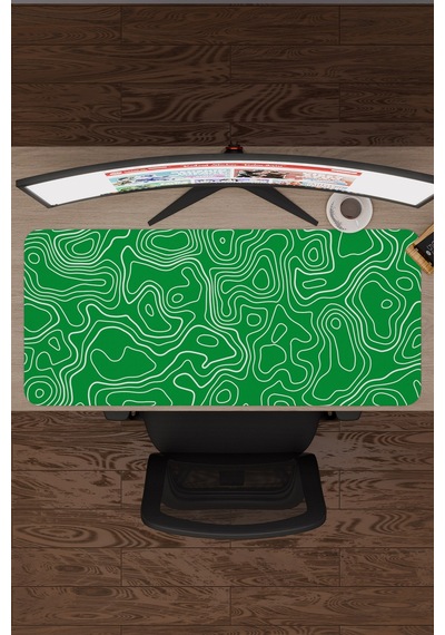 Yeşil Beyaz 90x40 Xxl Taraftar Gaming Oyuncu Mouse Pad Kaymaz Taban Büyük Fare Altlığı Topography