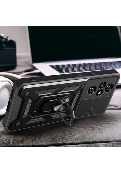 Honor 200 Pro Kılıf Sürgülü Kamera Koruyucu Manyetik Standlı Tank Koruma Celikaksesuar Siyah