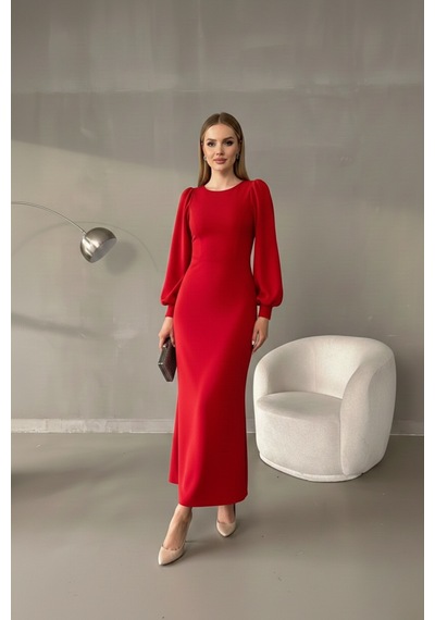 Defymoda Kadın Seçkin Tarz Balık Elbise Kırmızı