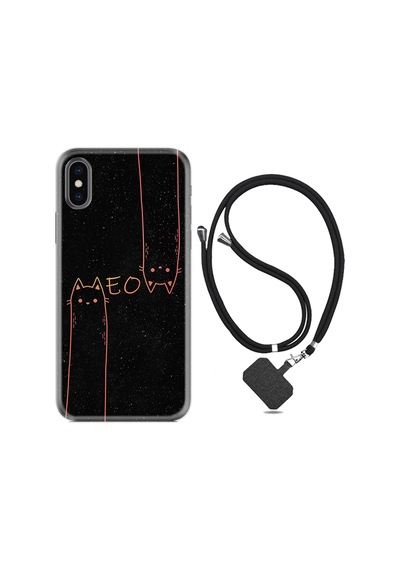Apple Uyumlu iPhone X XS Kılıf Boyun Askılı Meow 1657