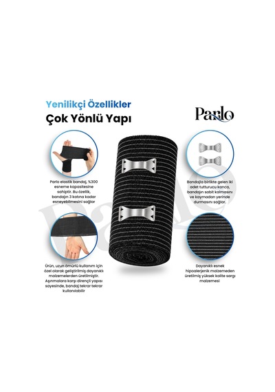 Siyah Elastik Bandaj 10 Cm X 1,5 M 3'lü Set %300 Esnek, 4,5 M'ye Kadar Uzayan, Metal Kancalı Destek Ve Sargı Bandajı
