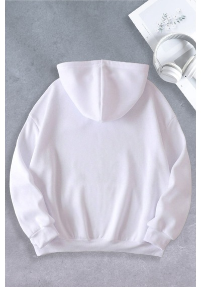 Nevermind Unisex Kadın Erkek Ay Astronot Modeli Oversize Sweatshirt Beyaz