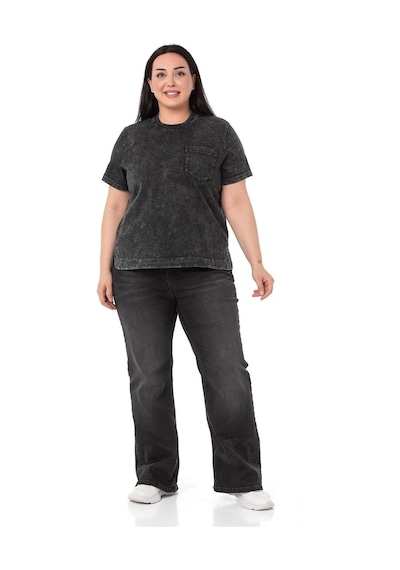 Disentis Büyük Beden Parça Boyalı Bisiklet Yaka Kavisli Yırtmaçlı Siyah T-shirt-siyah Siyah