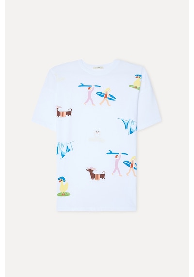 Mudo Kadın Kadın Beyaz Baskılı Bisiklet Yaka T-shirt 1269897