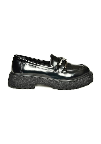 Fox Shoes T996198408 Siyah Rugan Kalın Tabanlı Makosen Kadın Ayakkabı Siyah-rugan Siyah