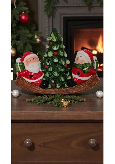 Yılbaşına Özel Işıklı Neol Baba Ve Kardan Adam Fiğürlü Biblo Süs Boyut:16cm 12cm