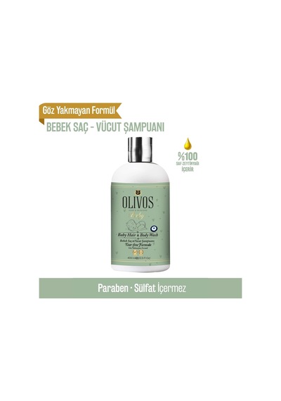 %100 Doğal Organik Zeytinyağlı Bebek Şampuanı - Saç ve Vücut İçin Nemlendirici 400 Ml