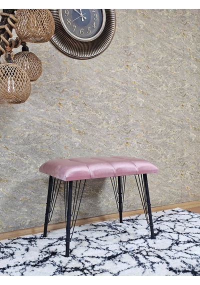 Zafir Metal Siyah Tel Ayaklı 60 Cm Puf Bench - Puf - Bench - Oturak - Mutfak Oturağı - Antre Oturağı Pembe