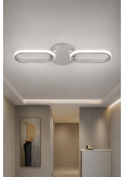 Hilton 2'li Led Plafonyer Avize Beyaz Işık Gri