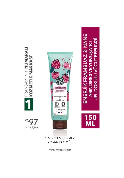Yves Rocher Jel Dokulu Vücut Peelingi-arındırıcı&yumuşatıcı Enerjik Frambuaz Nane -sls,sles İçermez,vegan-150ml