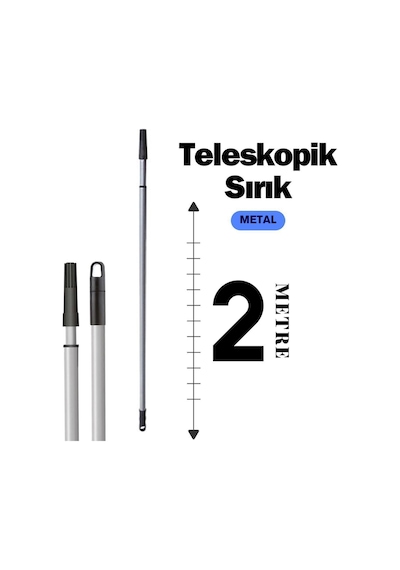 Teleskopik Uzatmalı 2 M - Metal Sırık - Fırça / Ayarlanabilir Uzatmalı Sap - 2 Metre - Metal