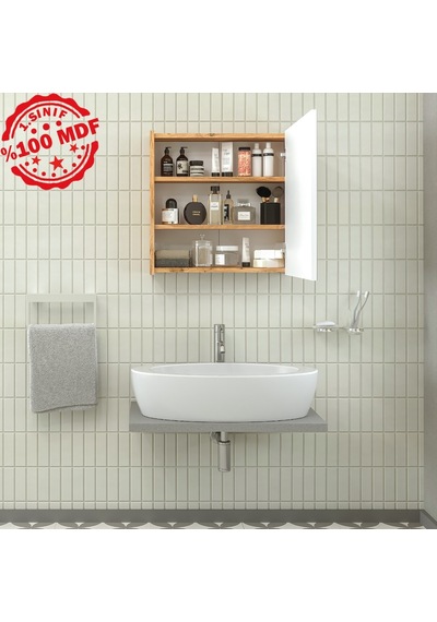 Roomart Ad7 Kulpsuz Tek Kapaklı Ahşap-Mat Beyaz Mdf 60 Cm Aynalı Beyaz