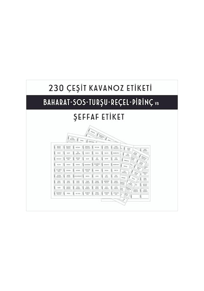 Parti Tasarla 230 Çeşit Şeffaf Kavanoz Ve Baharatlık Etiketi - Dayanıklı Ve Su Geçirmez 3 Adet Çok Renkli