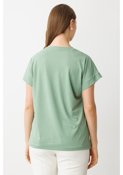 On Kadın Büyük Beden V Yaka Parçalı T-shirt 71476 Haki