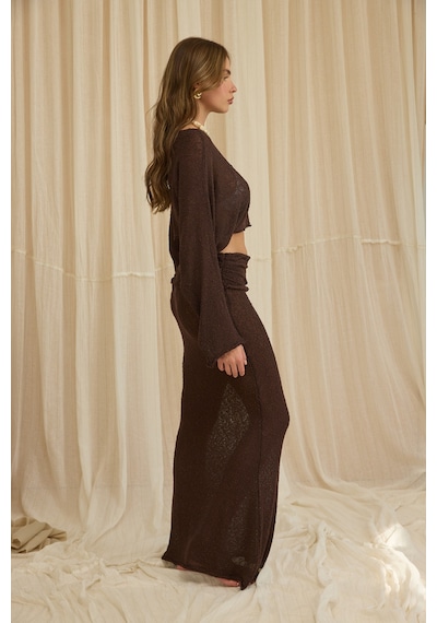 Mai Collection Naval Kahve Crop Etek Triko Takım