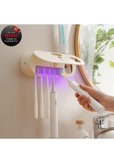 Mioji Mio UV5F 1200 mAh Şarj Edilebilir UV Sterilizatörü Diş Fırçası Sıkacağı ve Tutucusu Bej