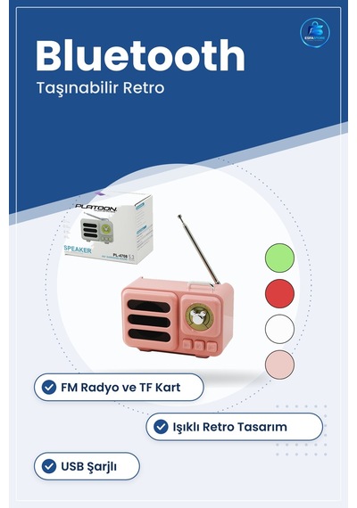Bluetooth Hoparlör Retro Taşınabilir Işıklı Usb Şarjlı Tf Kart Fm
