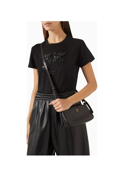Pinko Mini Half Moon Siyah Deri Lüks Baguette Çanta, Günlük Ve Gece Kullanımı Için Omuz Çantası