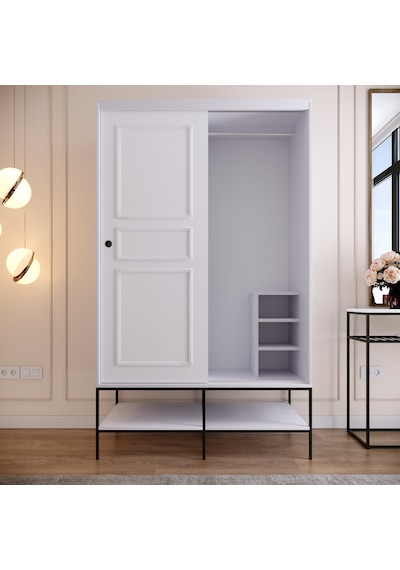 Pasific Home Martin 2 Kapaklı Sürgülü Gardırop Elbise Dolabı Parlak Beyaz 120 CM