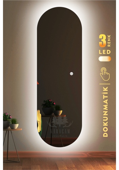 Led Işıklı 140x45 Oval Boy Aynası Beyaz