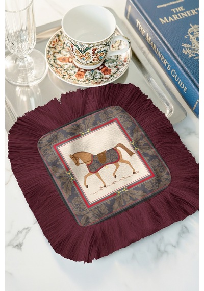 At Desenli Lüks Saçaklı Sunum Peçetesi - Klasik Equestrian Bohem Bordo Bardak Altlığı Servis Mendili Metalik Toprak Kum At Desenli Lüks Saçaklı Sunum Peçetesi - Klasik Equestrian Bohem Bordo Bardak Altlığı Servis Mendili Metalik Toprak Kum