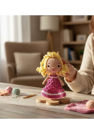 El Yapımı Mini Amigurumi Bebek %100 Pamuk Çocuklar İçin Şirin Oyuncak Sarı - Pembe