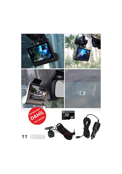 3 Kameralı Araç İç Ön Ve Arka Yol Video Kaydedici Sürüş Güvenliği Kamerası G-sensor 4inç Büyük Ekran
