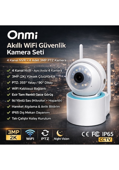 Onmi Ds440 4 Kanal Nvr + 3mp 4 Kamera Full Color Mik. Ptz Wifi Setapronx Ds440 4 Kanal Nvr + 3mp 4 11.03.01.00