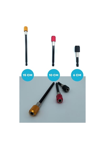 1/4 Bits Hex Altıgen Uçlu Uzatma Adaptörü Mıknatıslı Vidalama 3lü Set 6 10 15 Cm
