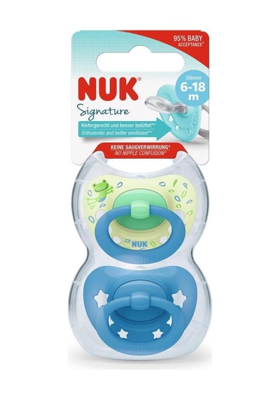 Nuk Signature Silikon Emzik, 2'li Set, 6-18 Ay, Erkek, Saklama Kutulu Genel