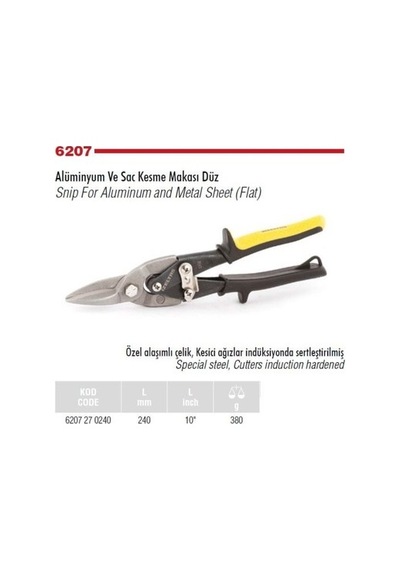 Alüminyum Düz Saç Kesme Makası 240 Mm Ergonomik Tasarım