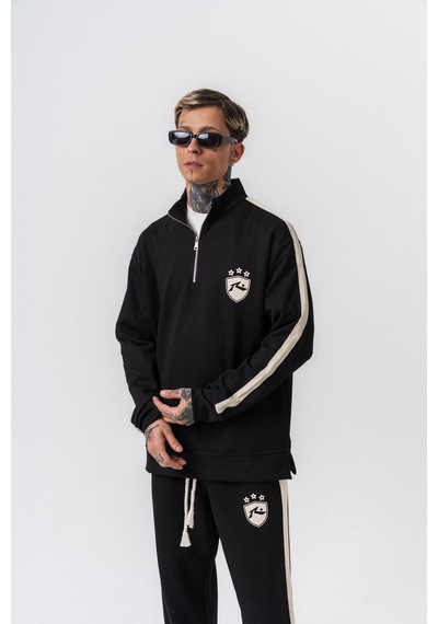 Respire Erkek Şerit Detaylı Yarım Fermuarlı Modal Sweatshirt Siyah