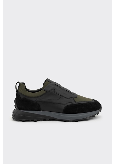Derinet Hakiki Deri Comfort Taban Erkek Sneaker Siyah Haki Siyah Haki