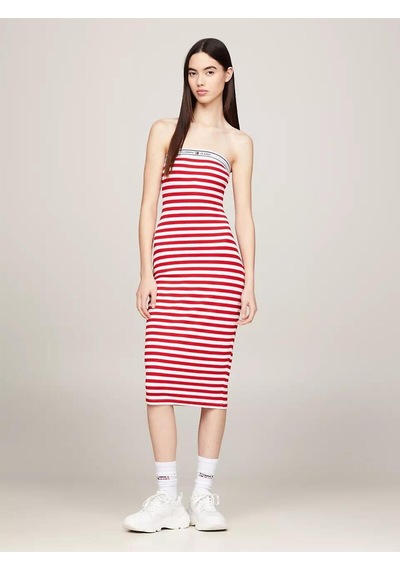 Tjw Logo Tape Strıpe Tube Dress Kırmızı