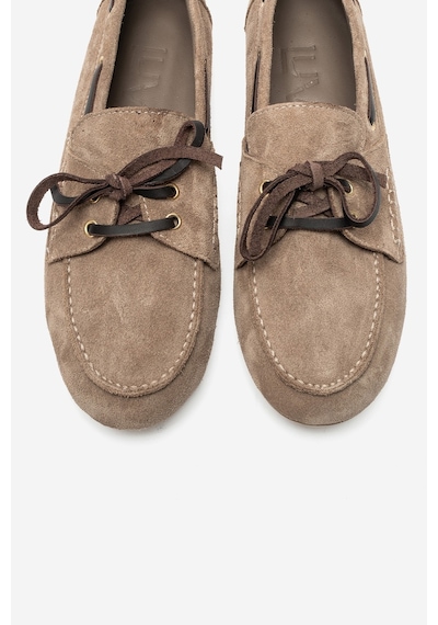 Luvi Shoes Osney Koyu Bej Süet Hakiki Deri Bağcıklı Kadın Loafer Ayakkabı