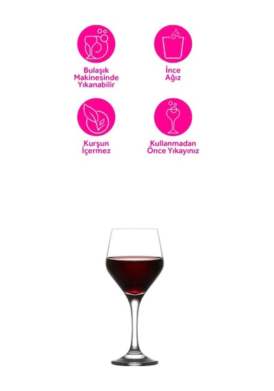Lav Ella Cam Kırmızı Şarap Kadehi 6'lı 330 ml Ayaklı (Meşrubat Bardağı)