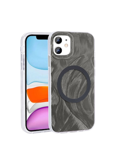 Goocamp Apple Uyumlu iPhone 11 Kılıf Magsafe Şarj Özellikli Fırça Boya Desenli Palet Kapak - Pemb Pembe