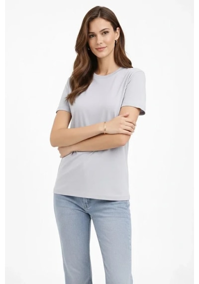 De'charme Bisiklet Yaka Tişört Regular Kalıp Basic Pamuklu Günlük Kullanım T-shirt - Gri