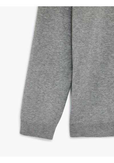 Koton Regular Fit Uzun Kollu Renk Kontrastlı Bisiklet Yaka Triko Kazak Gri 7wam70078ht