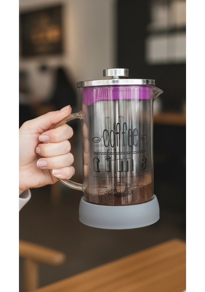French Press - Filtre Kahve Ve Bitki Çayı Demliği 600ml Gri Çok Renkli