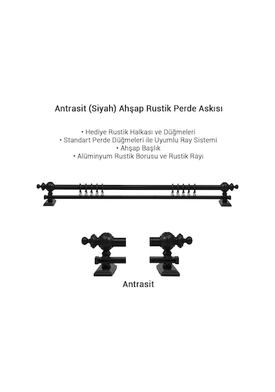 Antrasit Ahşap Rustik Perde Askısı - Raylı Rustik Borusu